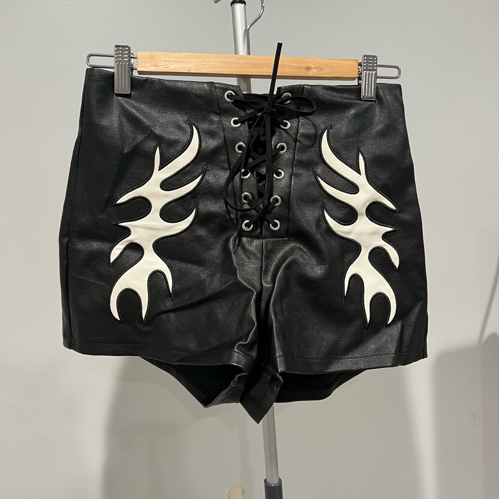 Black 12th tribe vegan leather shorts